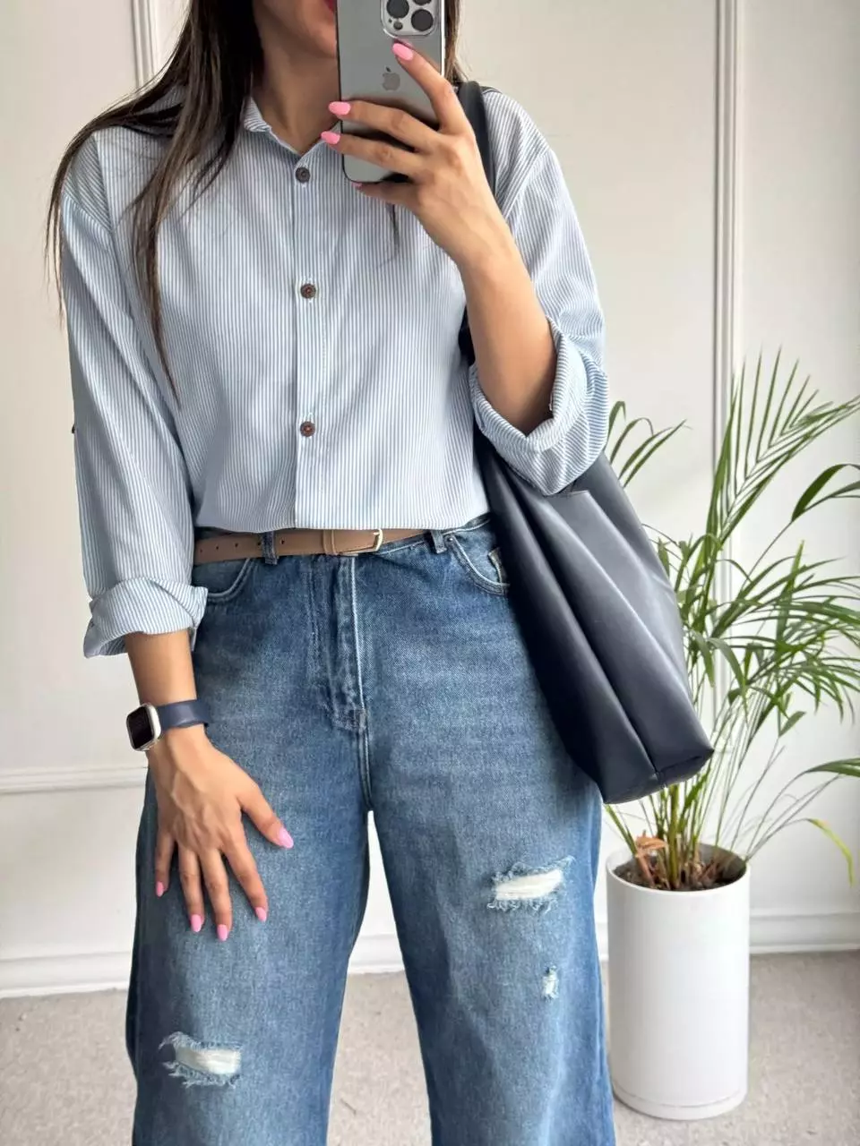 مانتو شومیزی راه راه ترندی ♡♡ ( دارای ایراد جزئی )
